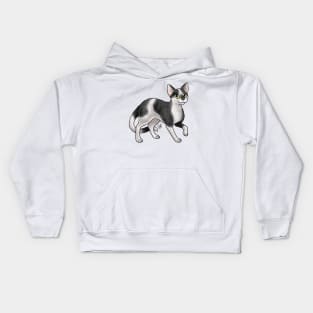 Cat - Devon Rex - Black and White Kids Hoodie